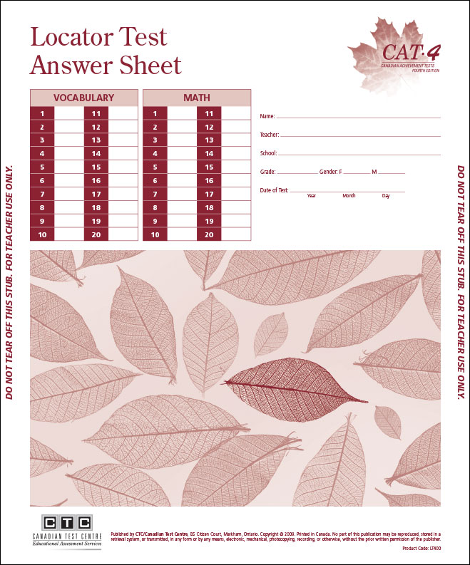 CAT4 Locator Answer Sheet