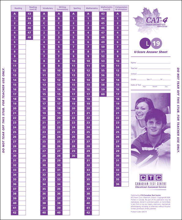 CAT4 Lv19 U-Score Answer Sheet