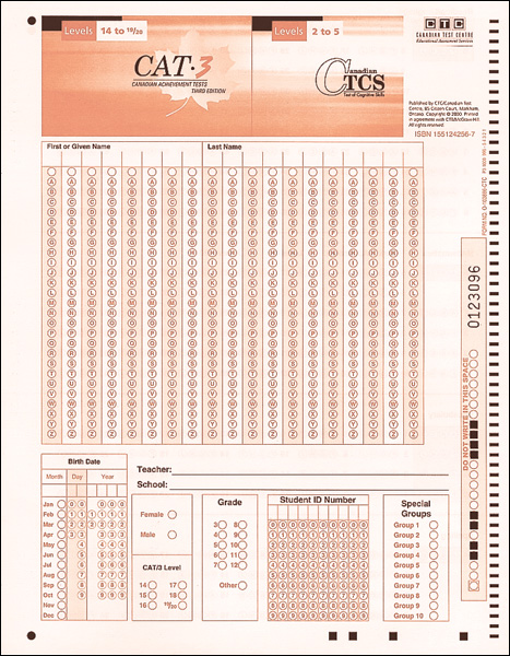 CAT3 Machine Scan answer sheet