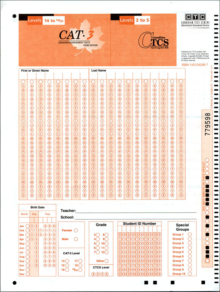 CTCS Machine-Scannable Answer Sheet